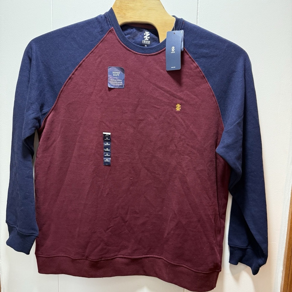 Izod Sweatshirt Pullover Crewneck Mens Size XL Maroon NEW WITH TAGS